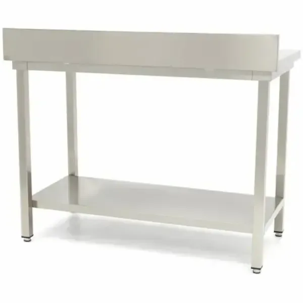 Mesa de trabajo Maxima de acero inoxidable, vista lateral con detalle del estante inferior