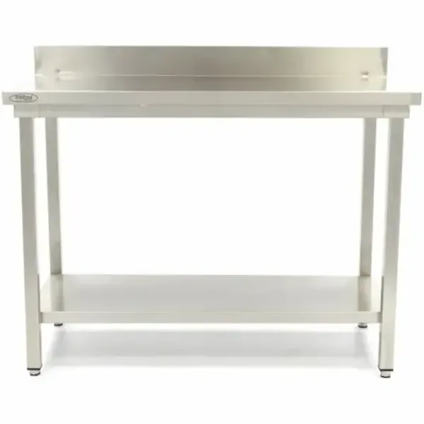 Mesa de trabajo Maxima de acero inoxidable con estante inferior, vista frontal