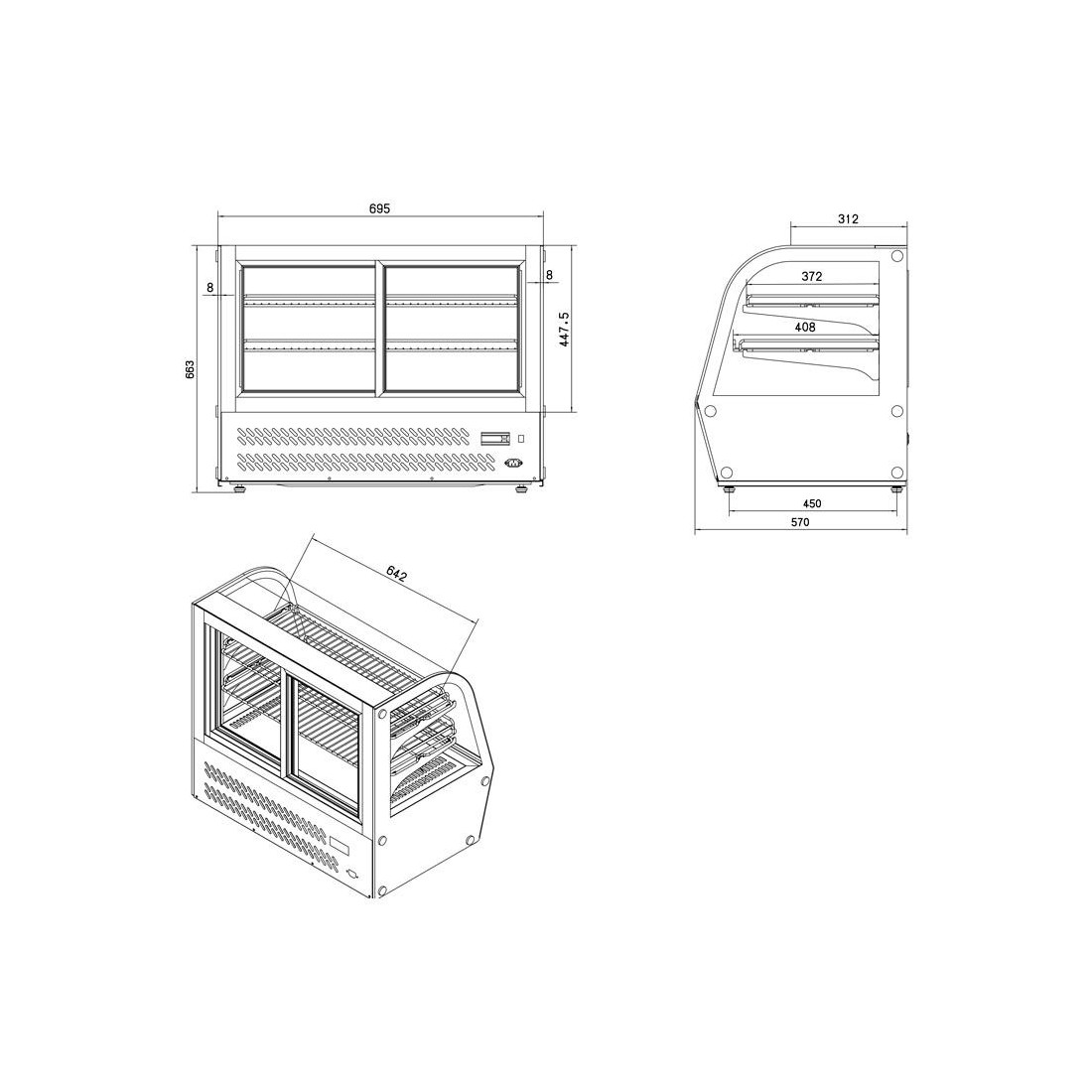 Vitrina profesional fría sobremostrador VERS-120HC 115 litros 2 puertas (imagen 2)
