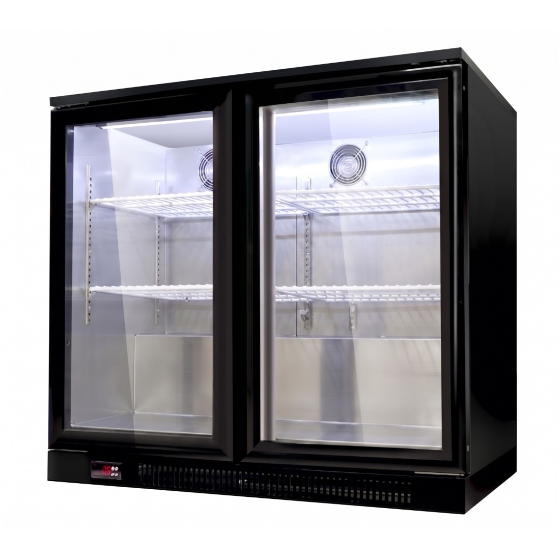Armario profesional negro refrigerado sobremostrador 2 puertas correderas cristal RB-220HS