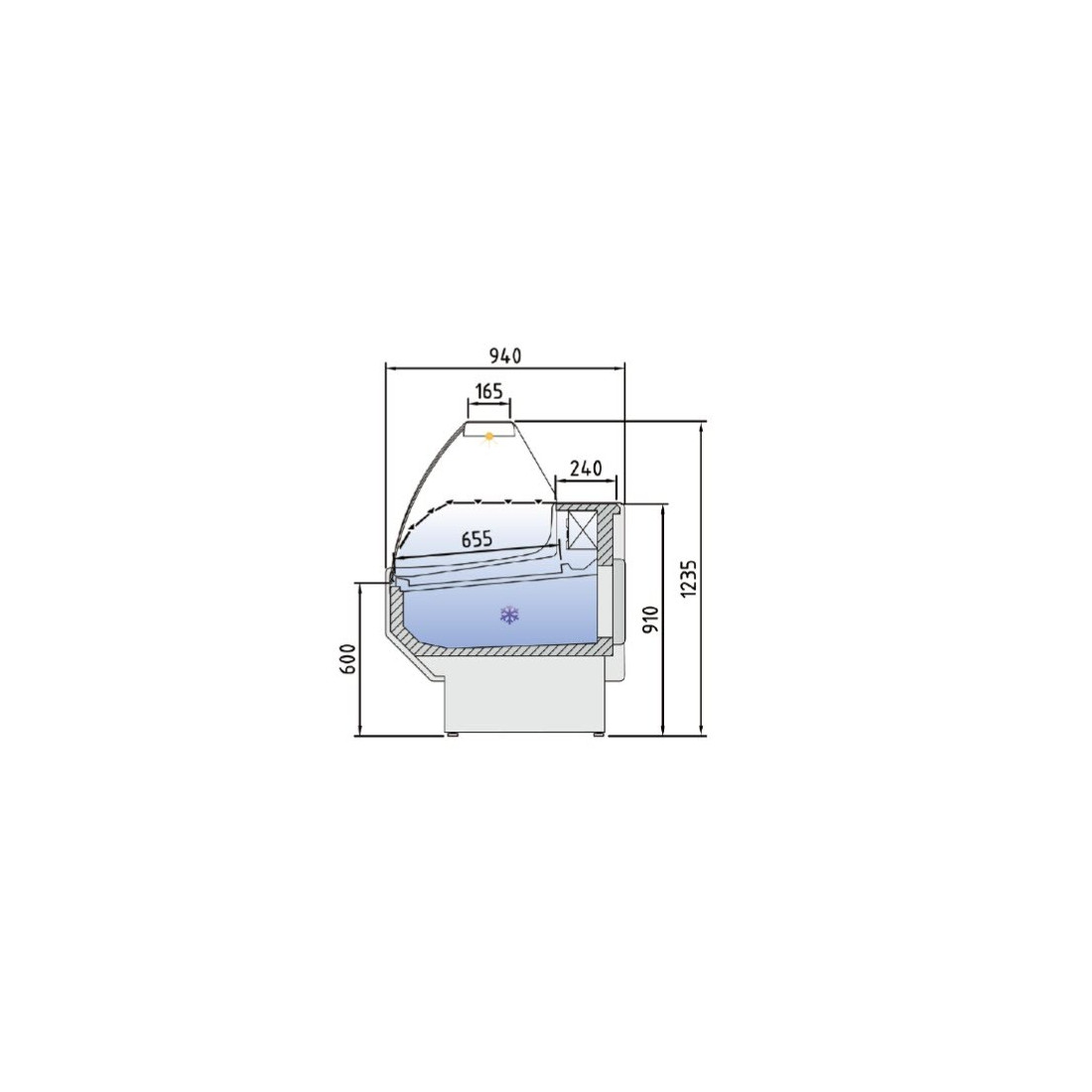 Vitrina expositora profesional VED-9-20-C 2000 cristal curvo frontal negro 3 puertas (imagen 2)