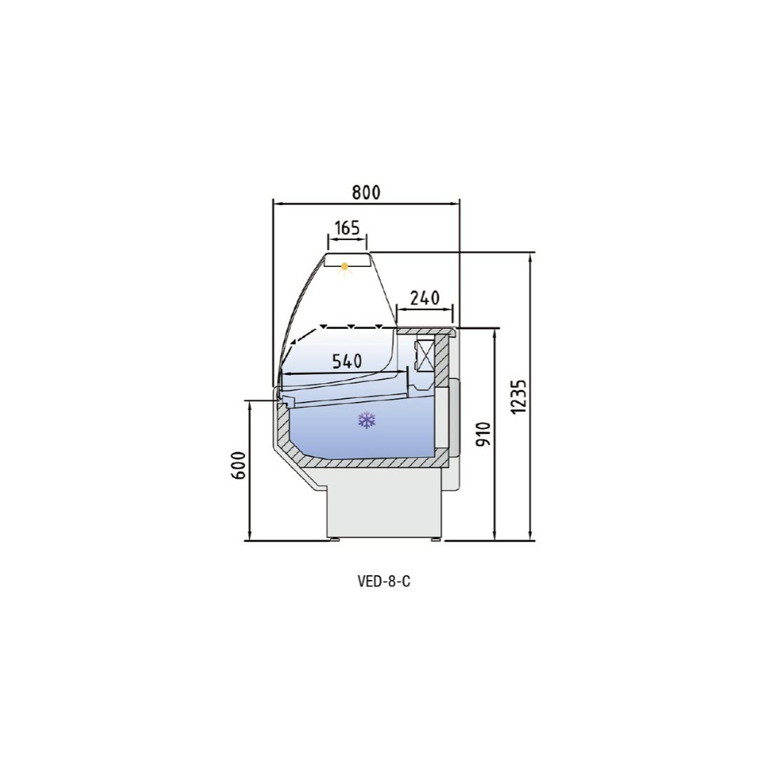 Vitrina expositora profesional VED-8-15-C 1500 cristal curvo frontal negro 2 puertas (imagen 3)