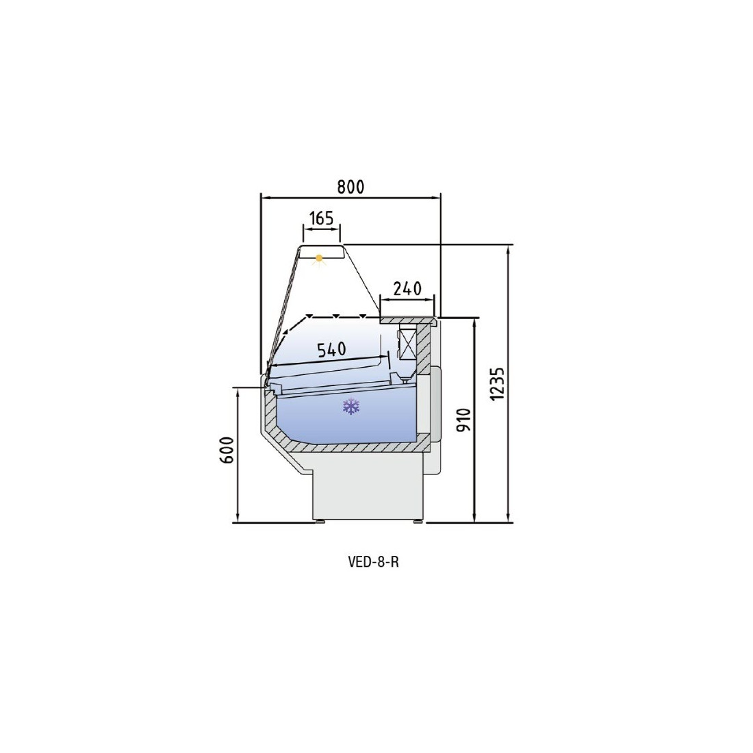 Vitrina expositora profesional VED-8-20-R 2000 cristal recto frontal negro 3 puertas