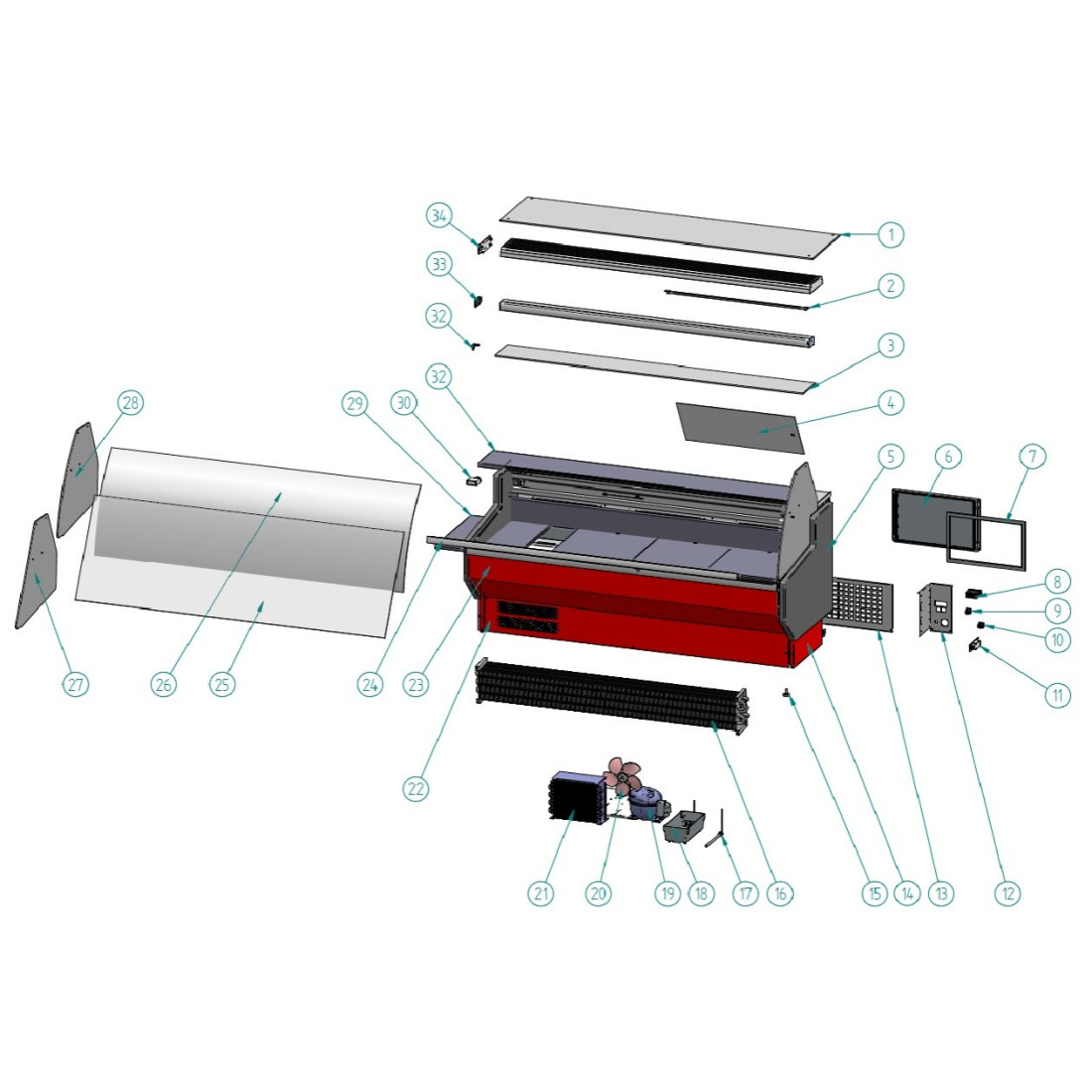 Vitrina expositora profesional VED-8-20-R 2000 cristal recto frontal negro 3 puertas (imagen 3)