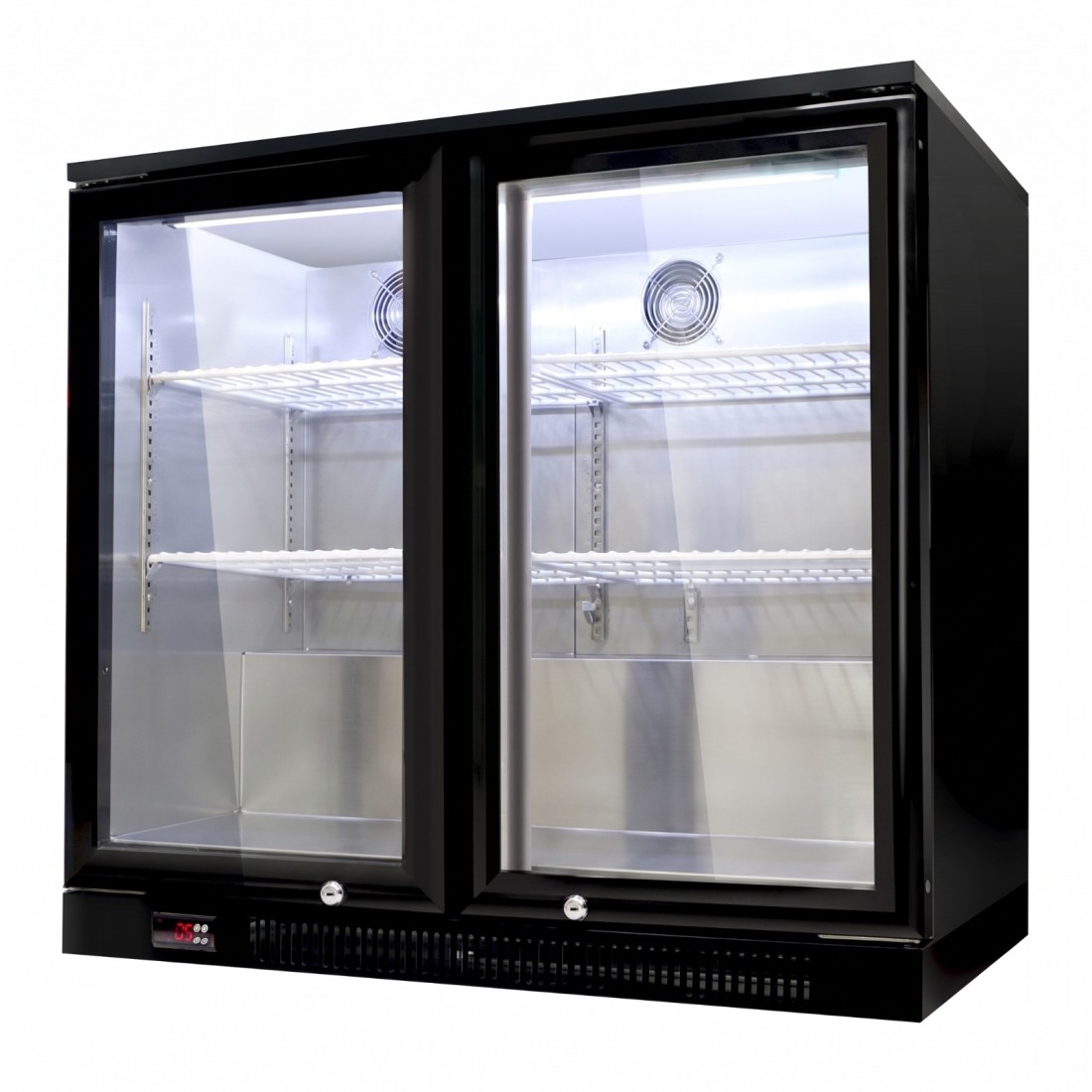 Armario profesional negro refrigerado sobremostrador 2 puertas abatibles cristal RB-220H