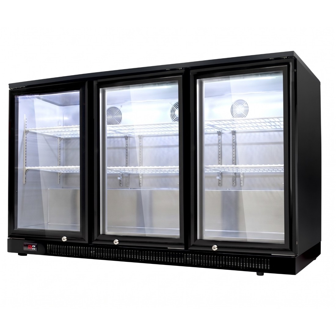 Armario profesional negro refrigerado sobremostrador 3 puertas cristal RB-320H